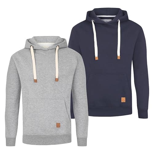 Image of Blu Apparel Mens OH Overhead Pullover Fleece Hoodie OH Hoody Hooded Sweatshirt Grey Black (UK, Alpha, M, Regular, Regular, Navy & Grey)