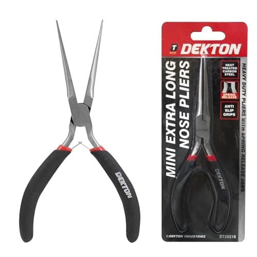 Image of Dekton Mini Extra Long Nose Pliers-Precision Tools for Electronics, Craft Work| Anti-slip grips| Ideal for Tight Spaces, Wire Cutting, Precision Task| Heat treated carbon steel for Strength, Longevity