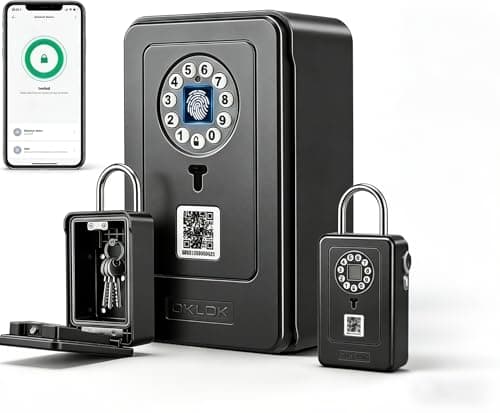 Image of Smart Key Safe Box with Bluetooth & APP Control, 8-in-1 Fingerprint Key Lock Box Wall Mounted Outdoor | IP54 Weatherproof Key Storage for Airbnb, Home, Realtor | 360-Day Battery & Type-C Emergency