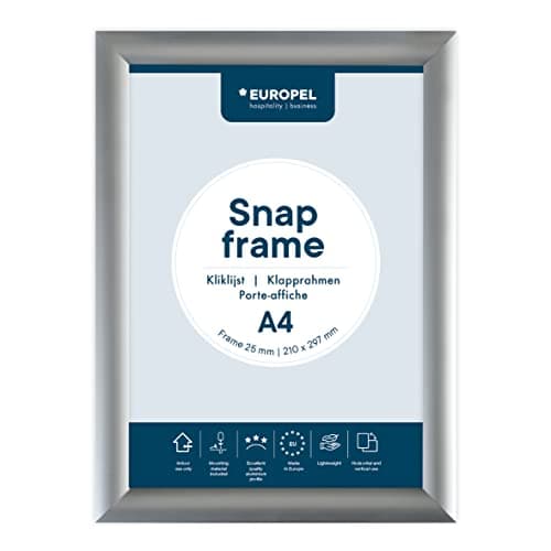 Image of EUROPEL Snap Frame A4, 25 mm Aluminium Anodised Construction And Anti-Glare Cover Clip Poster Holders for Retail And Advertising Displays Notice Sign Board Frame for Walls