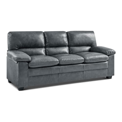 Image of Bravich Oxford Faux Leather Sofa, 3 Seater Sofa, Three Seat Living Room Sofa, Large Settee, Easy Wipe Clean, Solid Wood Frame, Dark Grey