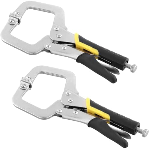 Image of SINJEUN 2 PCS C Clamp 9 Inch, Welding Locking C Clamps with Adjustable Screw and Swivel Pads, Heavy Duty c Clamp Locking Pliers for Welding, Aligning, Woodworking, Yellow/Silver