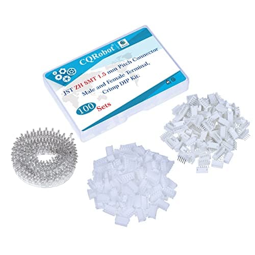 Image of CQRobot JST ZH SMD 1.5 mm Pitch 5-Pin Electronic Computer Connector IC Male Plugs, Female Sockets Housing and T-Shaped Crimp Terminal Kit. 100 Sets/700 Pieces Wire-to-Board Adapter Cable Assembly.