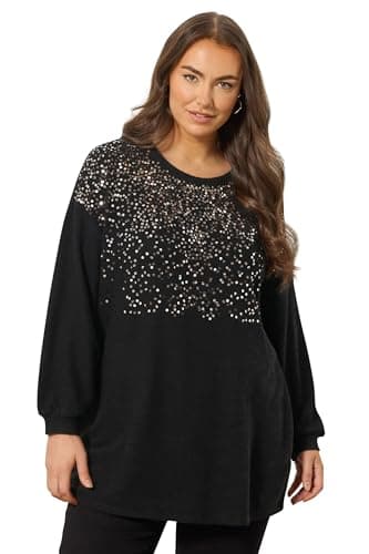 Image of EVANS Curve Sequin Embellished Knitted Top - Women's - Plus Size Curve Black