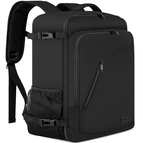 Image of WENIG Cabin Bag 55x40x20 Hand Luggage Backpack 44L Carry On Bag Travel Cabin Backpack 55 x 40 x 20 Flight Approved Travel Rucksack Fit 17 Inch Laptop with USB Charging Port-Black