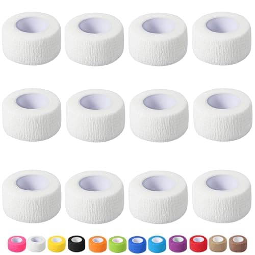 Image of 12 Pack Self Adhesive Bandage Wrap, 2.5cm x 4.5m Non-Woven Self Adherent Cohesive Bandage, Vet Wrap Wound Tape for Thumb Finger Wrist Knee Ankle, White