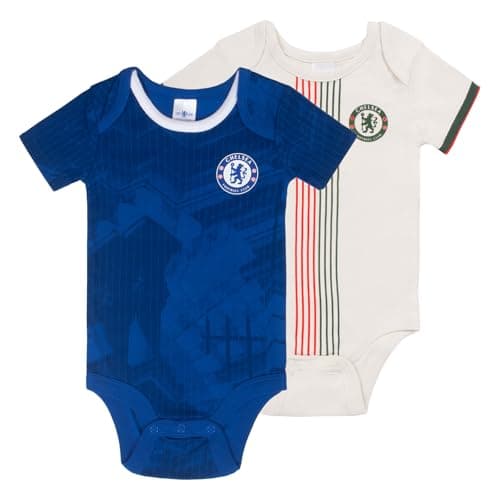 Image of Chelsea Baby Bodysuit Vests 2 Pack - Official Football Gift, Blue/Off-White, 12-18 Months