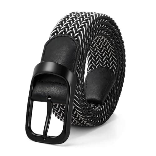 Image of JASGOOD Men Elastic Braided Woven Stretch Belt 1 3/8 Casual Belt Golf Belt for Jeans Pants, Grey