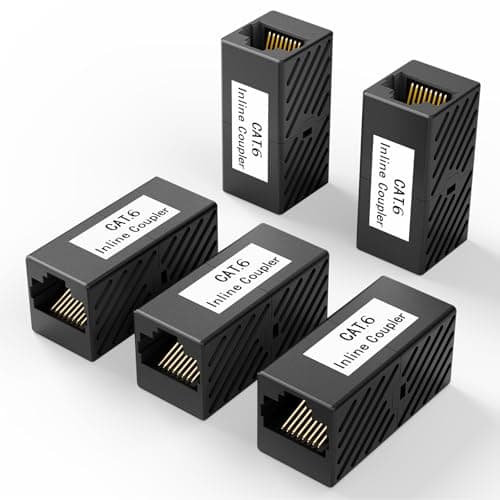 Image of VCE RJ45 Coupler, Cat6 Ethernet Cable Connector Female to Female 5 Pack for Cat6/Cat5e, Network Extender Joiner in Black