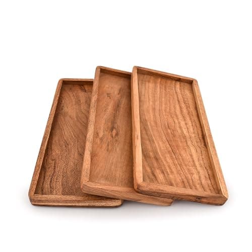 Image of Mahasu Platter Acacia Wood Serving Platter with Raised Edge -Set of 3 for Home Decor, Food, Vegetables, Fruit, Charcuterie (Set of 3) (14" X 6" X 0.75")
