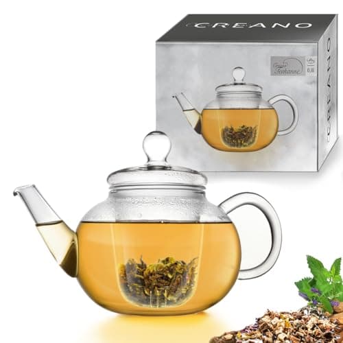 Image of Creano Classic Glass Teapot 0.8L All-Glass with Glass Strainer & Glass Lid – Luxurious Pure Taste Borosilicate Tea Maker – Anti-Drip Spout