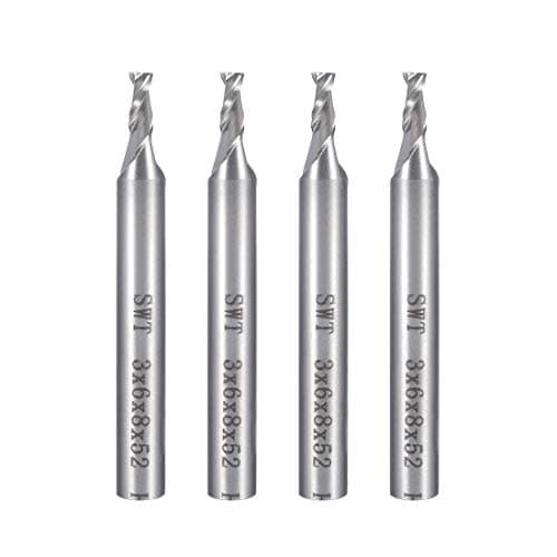 Image of sourcingmap 4Pcs 6mm Shank 3mm x 8mm Straight Flat Nose End Mill Cutter CNC Router Bits 2 Flute