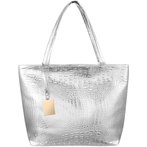 Image of WRITWAA Large Capacity Pattern Handbag for Women Silver Tote Bag with Handle Shoulder Bag for School Work Travel Shopping