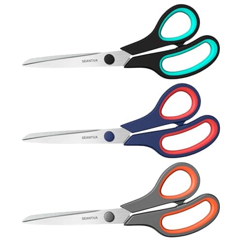 Image of Scissors 3 Pack, 8'' Multipurpose Scissors with Ultra Sharp 2.5mm Thick Blades, Easy Grip Handle, Heavy Duty Stainless Steel Scissor for School Office Craft Home, Right/Left Handed