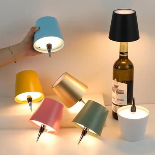 Image of Nordreach Wireless Bottle Lamp, 3 Colors Dimmable, Wine Bottle Lamp Embed Touch Control USB Rechargeable Desk Lamp for Bars, Restaurant, Living, Bedroom & Room Decor (Black)