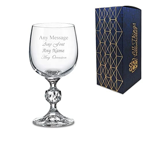 Image of Personalised Engraved 190ml Claudia Crystalite Wine Glass Goblet - Comes with Gift Box, Great for Birthday Christmas Wedding - Add Any Name or Message.