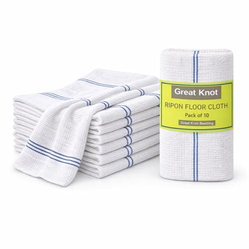 Image of Great Knot 100% Cotton Cleaning Cloths (Pack of 10), Large 45 x 45cm Heavy Duty Floor Cloths, Super Absorbent Thick Kitchen Dish Cloths, Multi-Purpose Household Scrubbing & Drying Rags – (White)
