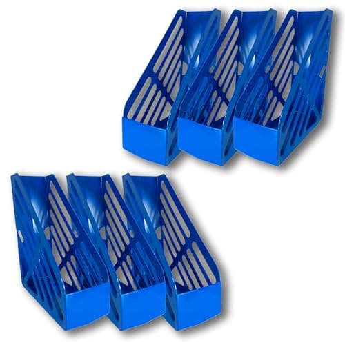 Image of Deflecto Pack of 6 Essential Range Maxi Magazine File Holder - Desk File Organiser (Blue)