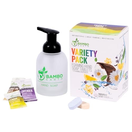 Image of 18 Pack Natural Foaming Hand Soap Tablets - Soft Moisturizing Handwash Tab Refills - 1 Tablet = 9 Oz Refillable Liquid Wash Foam Handsoap - Eco-Friendly Paper Softsoap Refill Tabs (Dispenser + 6 Tabs)