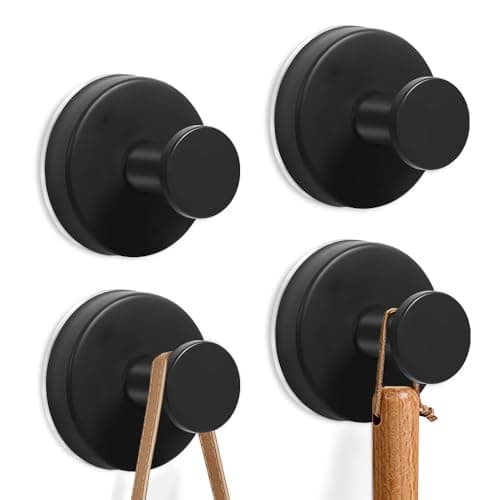 Image of 4PCS Black Suction Cup Hooks Stainless Waterproof, Large Suction Hook for Hanging,No drill Suction Heavy Duty Vacuum Adhesive Hooks for Shower Bathroom Kitchen Glass Door Window(Hang up to 22LBS)