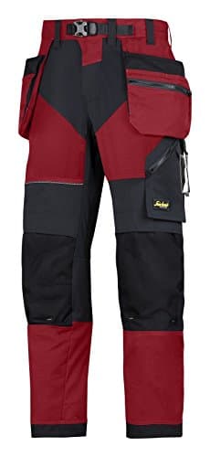 Image of Snickers 69021604044 Size 44 "FlexiWork" Work Trousers with Holster Pockets - Chili Red/Black