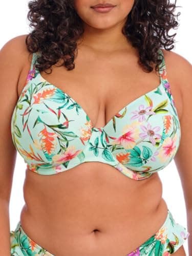 Image of Elomi Women's Sunshine Cove Underwire Plunge Bikini Top, Aqua, 3 8F US