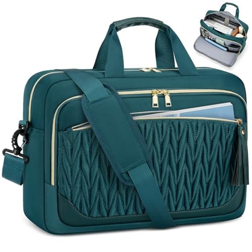 Image of RAINSMORE 17.3 Inch Laptop Bag for Women Work Bag Large Briefcase Messenger Bags Tassel Design Teacher Tote Bag for Business Office Travel College Dark Green
