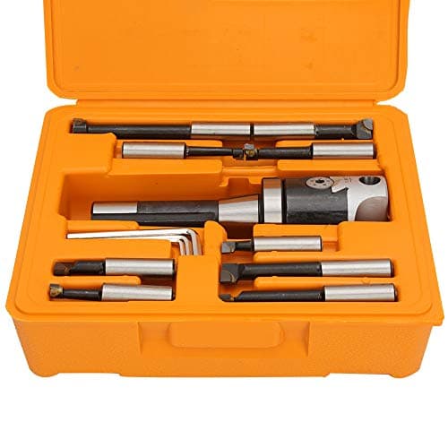 Image of flexman 13Pcs 1/2in Boring Head R8 Shank 7/16in Carbon Steel Boring Bar Set with Auxiliary Installation Tools, 0.001in Scale Milling Machine Boring Head Set