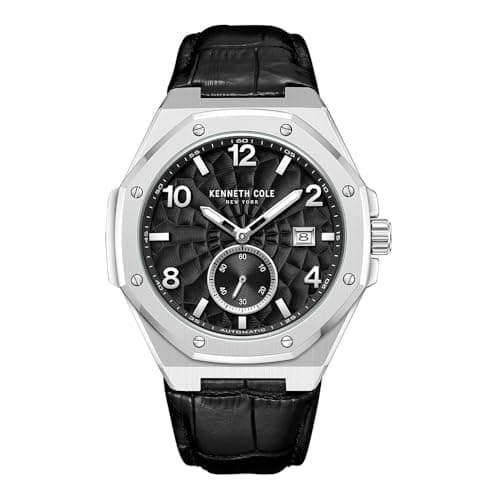 Image of Kenneth Cole New York Men’s Automatic Watch - Skeleton Dial, Octagonal Bezel, Elegant and Professional Design, Black, Modern
