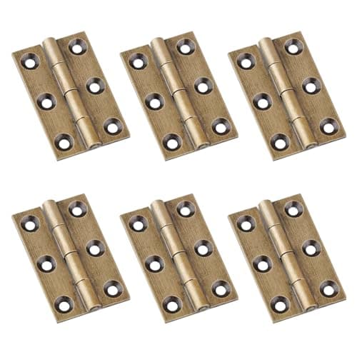 Image of 6 Pcs Antique Brass Hinges, Small Hinges for Wood Doors, 1.5 inch Heavy Duty Folding Hinge, Solid Brass Butt Door Hinge with Screws, for Cabinet Cupboard Gate Window Drawer Furniture