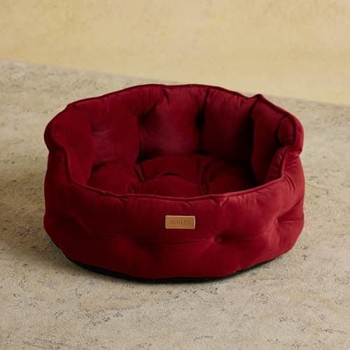 Image of Rosewood x Joules Burgundy Chesterfield Pet Bed, Large – Luxury Velvet Dog Bed with Non-Slip Base, Extra Padding & Supportive Cushion – Stylish Sofa-Inspired Design, Comfortable Resting Spot