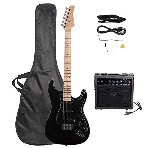 Image of Trayoz Full-Size Electric Guitar Kit with 20Watt Amp, SSS Pickups Beginner Electric Guitars Kit W/All Accessories Strap, Gig Bag & Cable (Black)