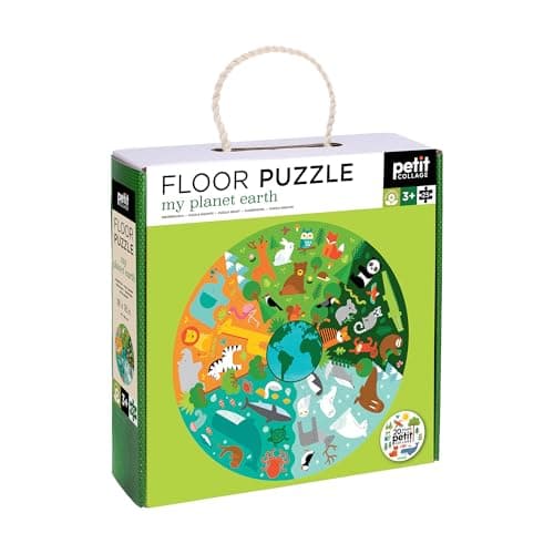 Image of Petit Collage My Planet Earth 25pc Floor Puzzle | Large Educational Jigsaw for Kids | Animals & Habitats | Completed Puzzle 18in x 18in | Great Gift for Kids Ages 3+