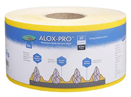 Image of Axus Decor Alox Pro Yellow Aluminum Oxide - 45m x 115mm, 60 grit Sandpaper Roll - Ideal for Wood, Paint, Metal, Automotive, and More, Ideal For Professional Painter's & DIY enthusiasts