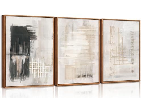 Image of TOARTi Modern Abstract Canvas Wall Art, Set of 3 Framed Art Prints, Black and White Large Wall Painting, 12x16inch Neutral Minimalist Wall Decor for Living Room, Bedroom, Dining Room, Office, Bathroom