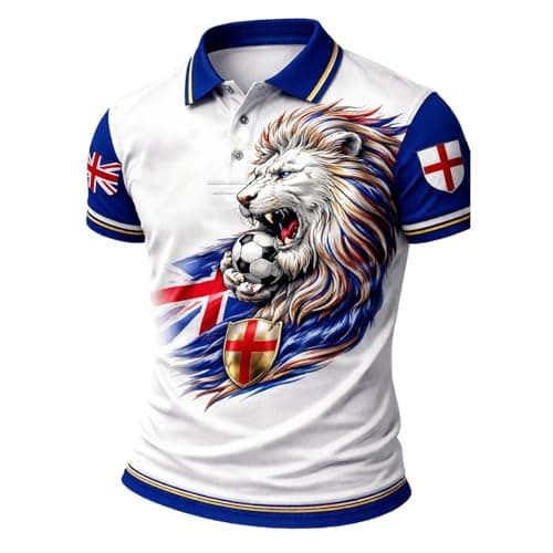 Image of Men's Polos - England Polo Shirts for Men Football, Casual Short-Sleeved Shirt/Knit top with Classic Emblem Design for Everyday wear (Blue, M)