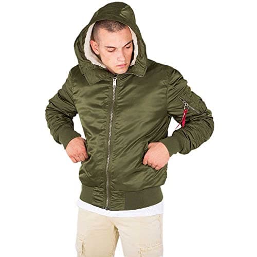 Image of Alpha Industries MA-1 Hooded Bomber Jacket for Men Dark Green