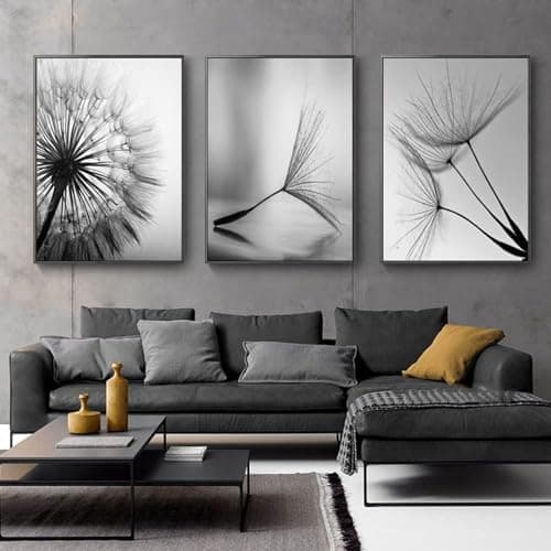Image of YLHKME Black White Dandelion Pictures Canvas Painting, Modern Wall Pictures Living Room Bedroom Decorative Poster Art Prints, Without Frame (Frameless, 3 x 30 x 40 cm)