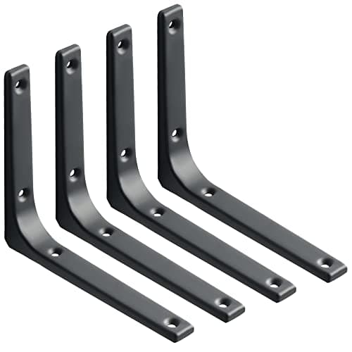 Image of Sayayo Shelf Bracket Corner Brace Angle Bracket Shelf Support Wall Hanging 150mm*125mm, Metal Matte Black Finished, 4 Pcs, EJR150B-4P