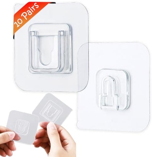 Image of UBRAVE Self Adhesive Hooks, 10 Pairs Double-Sided Adhesive Wall Hooks, Waterproof Seamless Hanging Hooks Without Punching and Nails Heavy Duty Self-Adhesive Wall Hook for Photos Frame Clocks Plug