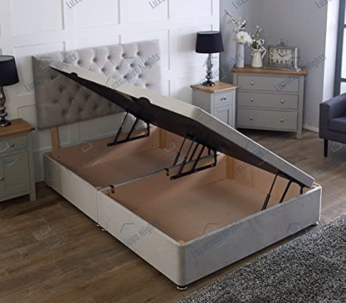 Image of Luxurious Nights Side Lift Open Ottoman Plush Velvet Storage Bed (Blue, 3FT Single)