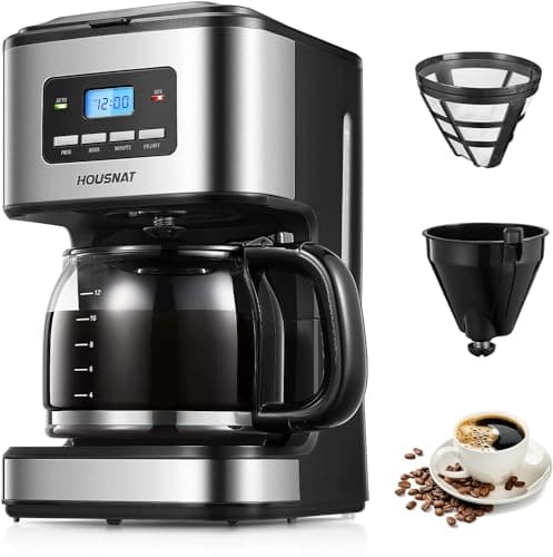 Image of HOUSNAT Filter Coffee Machine, Programmable Drip Coffee Maker, Advanced Showerhead Technology, Fast Brewing & 24 Hours Timer & 40 Min Keep Warm Function, 1.8L Capacity, 12 Cup