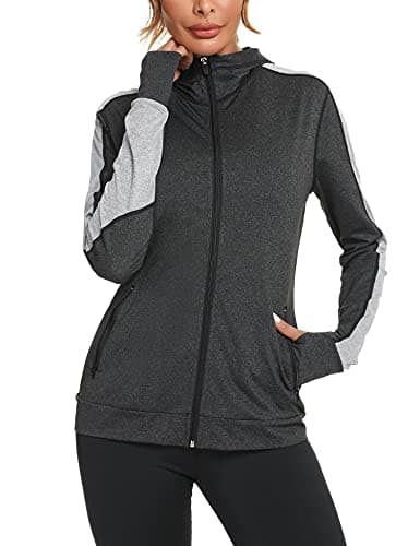 Image of Wayleb Womens Zip Up Hoodie Sports Jacket Ladies Hoodies Long Sleeve Gym Tops Hooded Sweatshirt Running Coat with Pockets and Thumb Holes