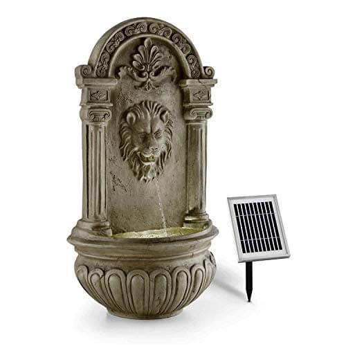 Image of blumfeldt Löwenstein Wall Fountain Garden Fountain Sola 2W Mini Pump for up to 200 l/h Water Circulation Water-Flowing Lion Head 4-Beam LED Lighting Easy Intallation Setup Polyresin Stone Look