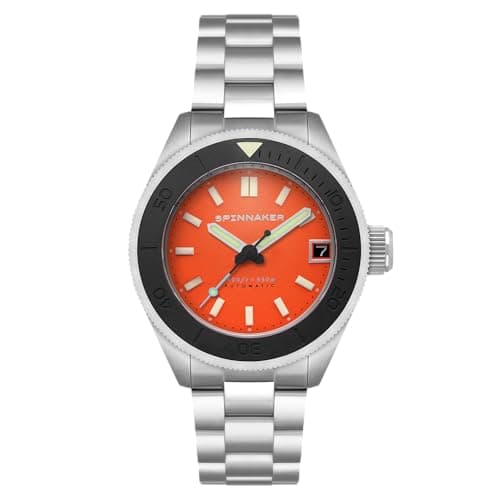 Image of Spinnaker Men's 45mm Piccard Automatic Tangerine Orange Watch with Solid Stainless Steel Bracelet SP-5098-99
