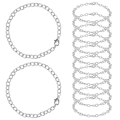 Image of 12 Pack Silver Chain Bracelets with Lobster Clasps Charm Bracelet Chain DIY Jewelry Making Bracelets Chains Metal Bracelet Link Chains Crafts Supplies for Women Men