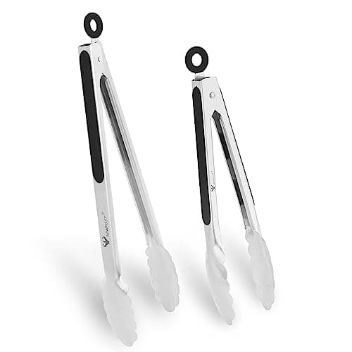 Image of WINPOST Stainless Steel Kitchen Tongs Set of 2-27cm and 34cm,Stainless Steel and Non-Slip Heat Resistant Handle - Great for Cooking, Salad, Grilling and Barbecue (27cm+34cm, Black)