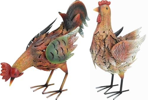 Image of Muddy Hands Metal Rooster & Hen Garden Ornaments – Rustic Farmyard Animal Statues for Outdoor Lawn, Patio or Yard – Weather Resistant Decorative Sculptures