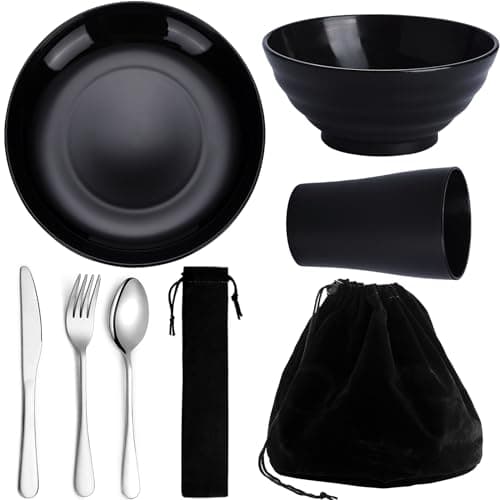 Image of Kyraton Camping Utensils - Mess Kit for Travel, Picnic, Outdoor, Gear Include Knife, Spoon, Fork Cutlery Set, Cup, Bowl, Plate, Camping Essentials for 1