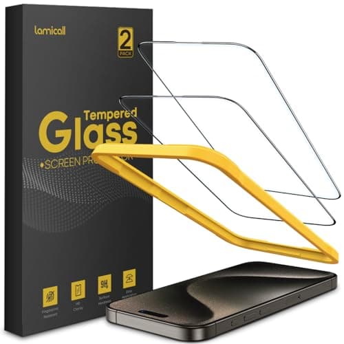 Image of Lamicall for iPhone 15 Pro Screen Protector (6.1”), [Top 9H Tempered Glass Film], Easy Alignment Frame, Fingerprint Resistant, 0 Bubbles, HD Clear for iPhone 15 Pro Tempered Glass - [2 Pack]